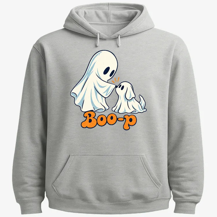 Boo-p cute ghost and puppy-Hoodie-Gray Heather