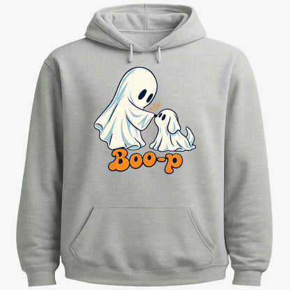 Boo-p cute ghost and puppy-Hoodie-Gray Heather