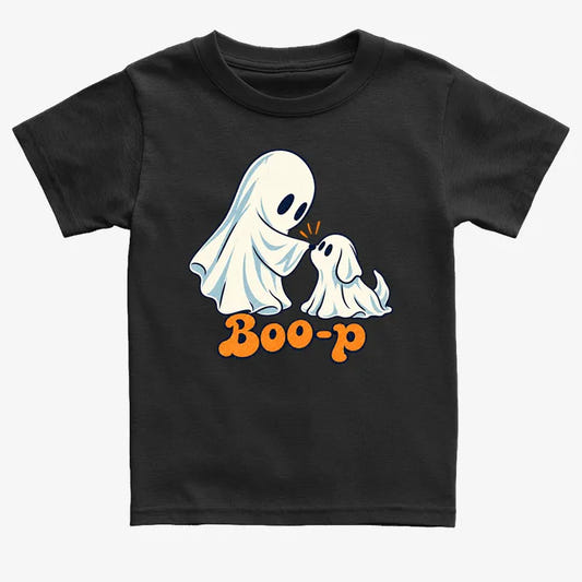 Boo-p cute ghost and puppy-Kids T-Shirt-Black