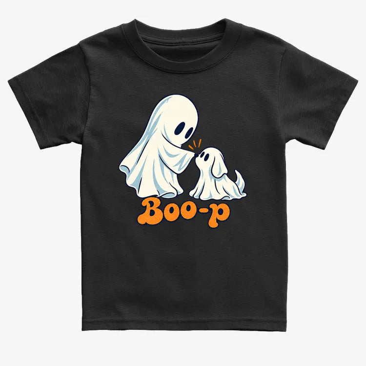 Boo-p cute ghost and puppy-Kids T-Shirt-Black