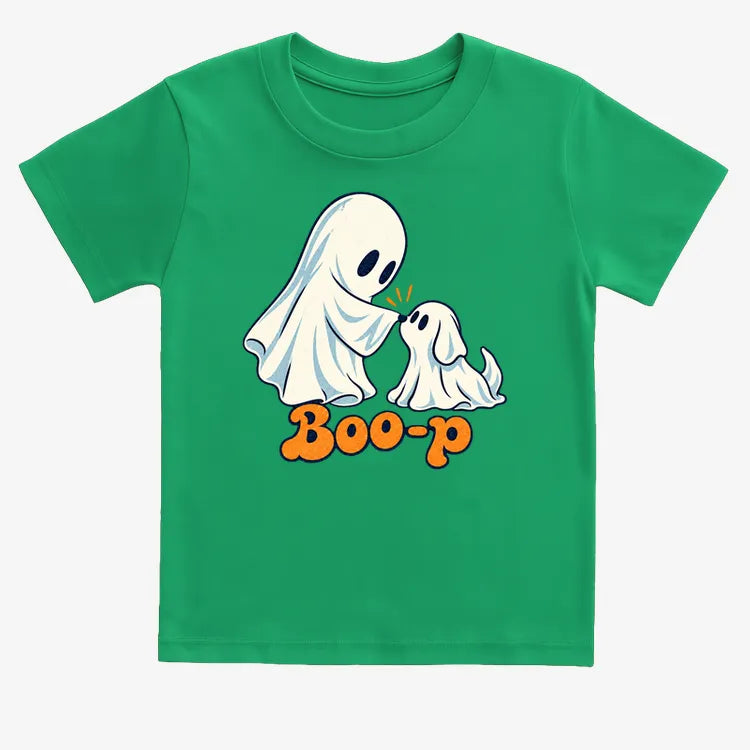 Boo-p cute ghost and puppy-Kids T-Shirt-Green