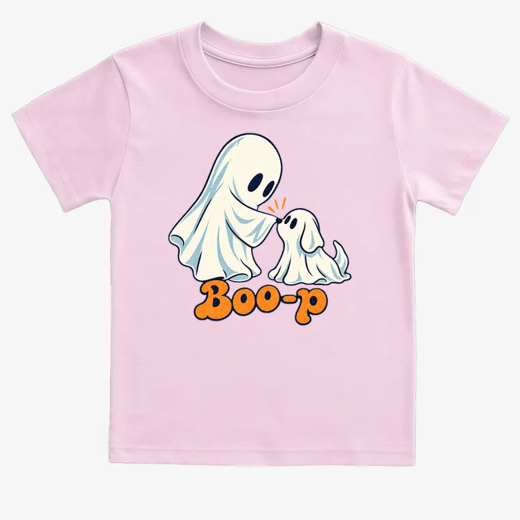 Boo-p cute ghost and puppy-Kids T-Shirt-Pink