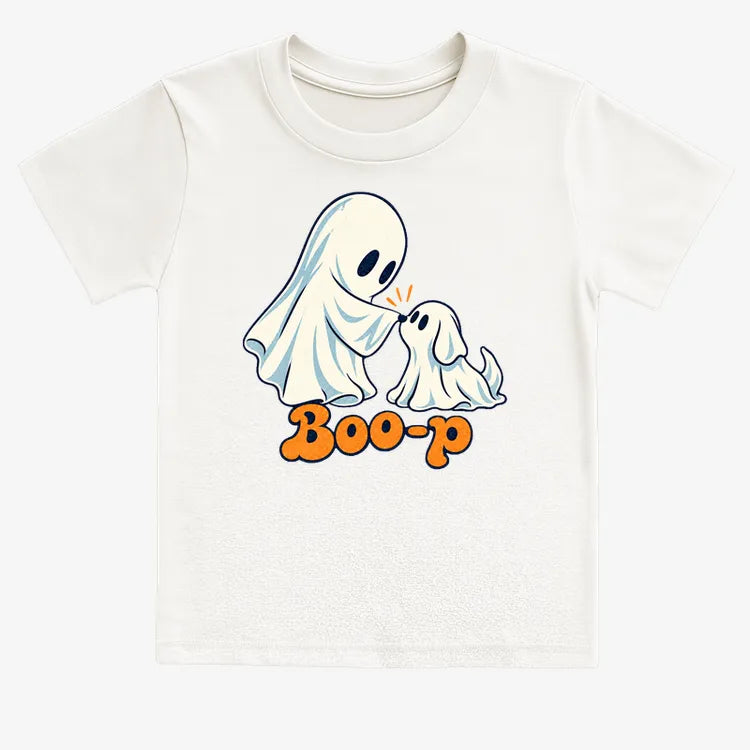 Boo-p cute ghost and puppy-Kids T-Shirt-White