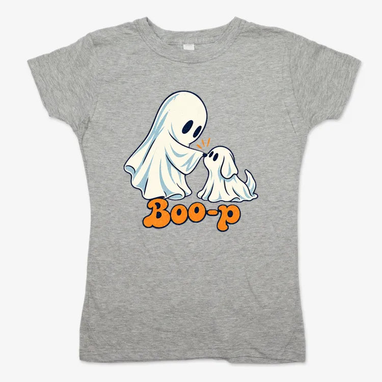Boo-p cute ghost and puppy-Women's T-Shirt-Gray Granite