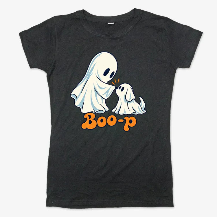 Boo-p cute ghost and puppy-Women's T-Shirt-Midnight