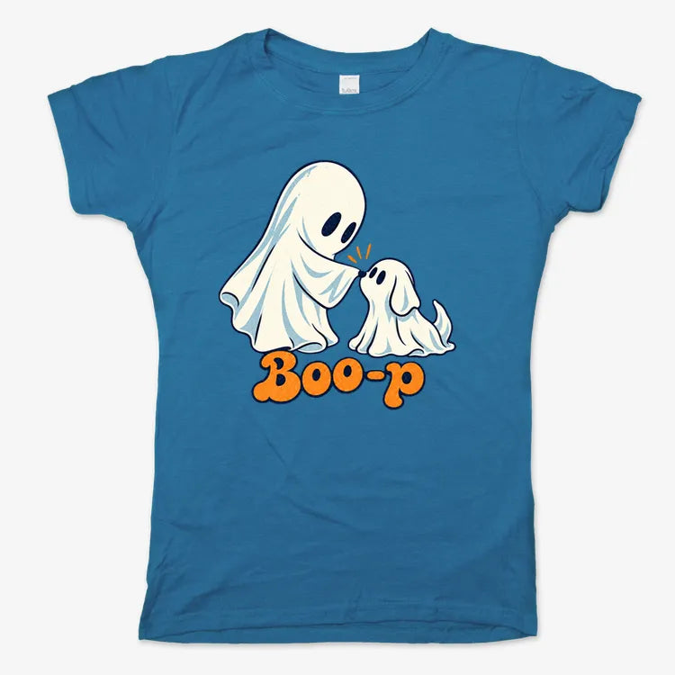 Boo-p cute ghost and puppy-Women's T-Shirt-Sky Blue