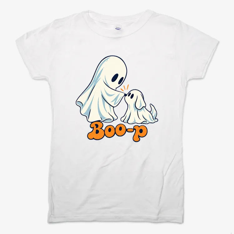Boo-p cute ghost and puppy-Women's T-Shirt-Snow