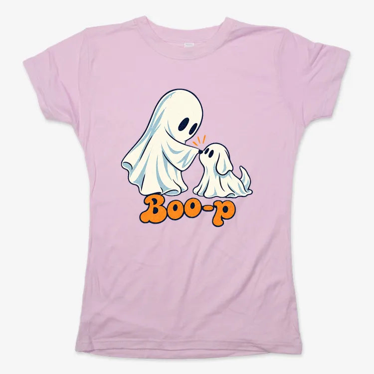 Boo-p cute ghost and puppy-Women's T-Shirt-Soft Pink