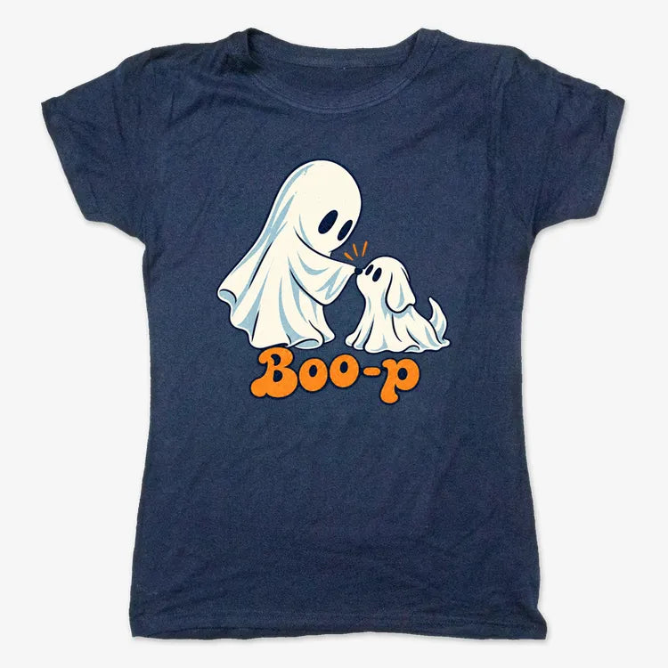 Boo-p cute ghost and puppy-Women's T-Shirt-True Navy