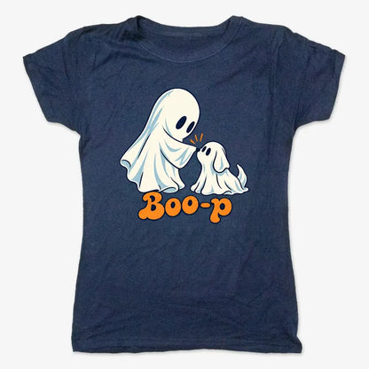 Boo-p cute ghost and puppy-Women's T-Shirt-True Navy