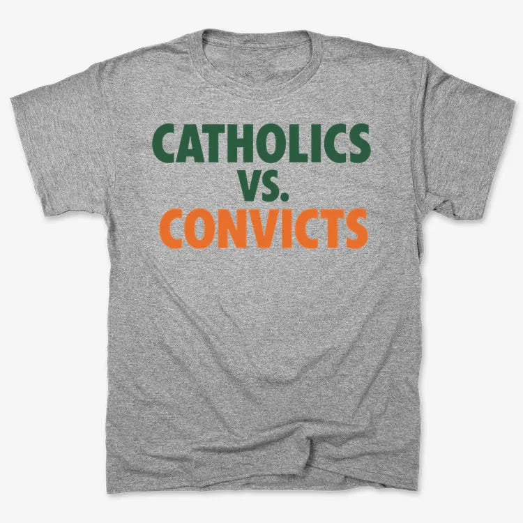 CATHOLICS vs. CONVICTS-Men's T-Shirt-Gray Heather