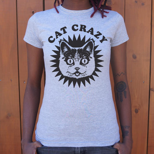 Cat Crazy Wide Eyed Cat Face graphic Women's T-Shirt in Gray Granite