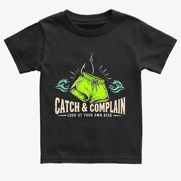 Catch & Complain Look at Your Own Risk-Kids T-Shirt-Black