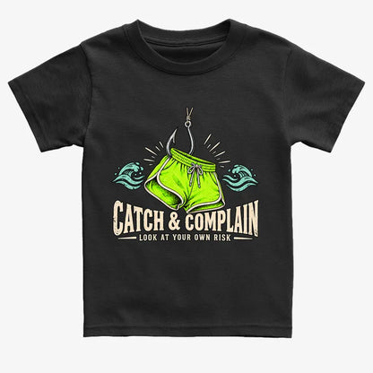 Catch & Complain Look at Your Own Risk-Kids T-Shirt-Black