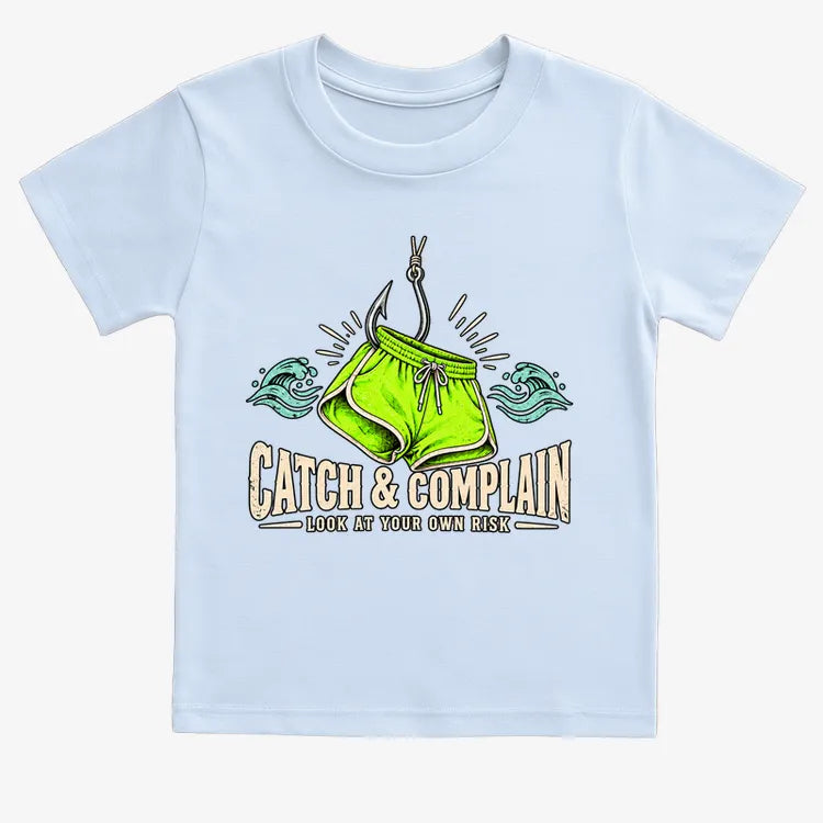 Catch & Complain Look at Your Own Risk-Kids T-Shirt-Blue