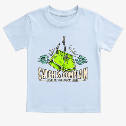 Catch & Complain Look at Your Own Risk-Kids T-Shirt-Blue
