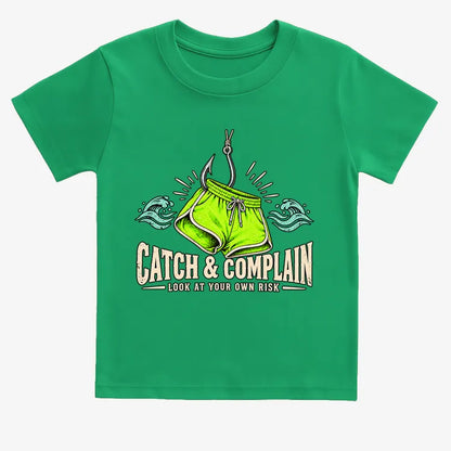 Catch & Complain Look at Your Own Risk-Kids T-Shirt-Green