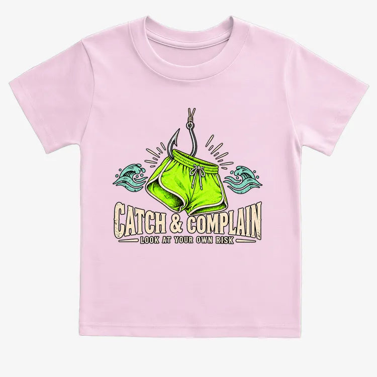 Catch & Complain Look at Your Own Risk-Kids T-Shirt-Pink