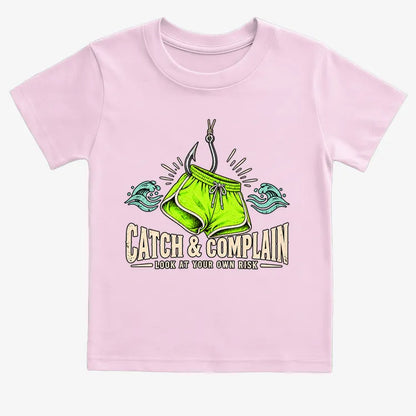 Catch & Complain Look at Your Own Risk-Kids T-Shirt-Pink