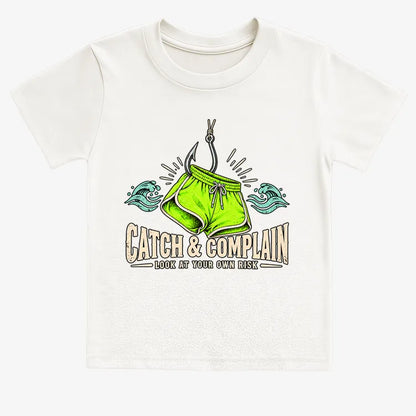 Catch & Complain Look at Your Own Risk-Kids T-Shirt-White