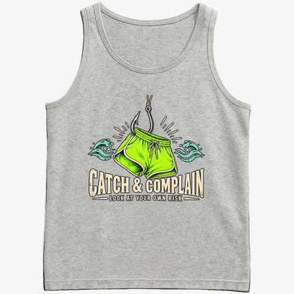 Catch & Complain Look at Your Own Risk-Men's Tank Top-Gray Heather