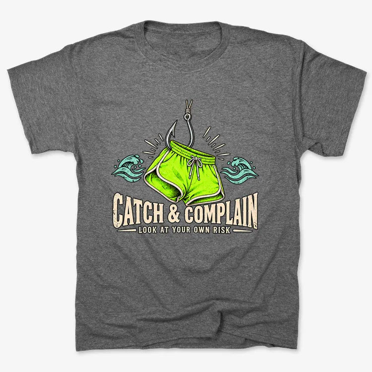 Catch & Complain Look at Your Own Risk-Unisex Heavyweight T-Shirt-Charcoal Heather