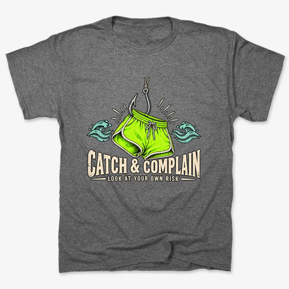 Catch & Complain Look at Your Own Risk-Unisex Heavyweight T-Shirt-Charcoal Heather
