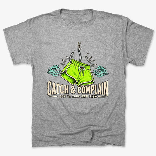 Catch & Complain Look at Your Own Risk-Unisex Heavyweight T-Shirt-Heather Gray