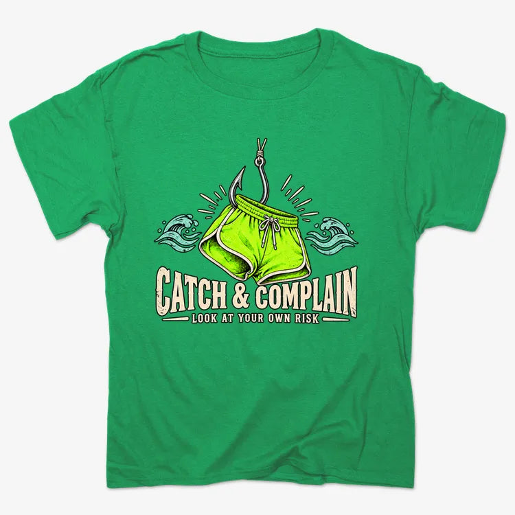 Catch & Complain Look at Your Own Risk-Unisex Heavyweight T-Shirt-Kelly Green Heather