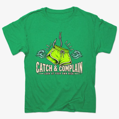 Catch & Complain Look at Your Own Risk-Unisex Heavyweight T-Shirt-Kelly Green Heather