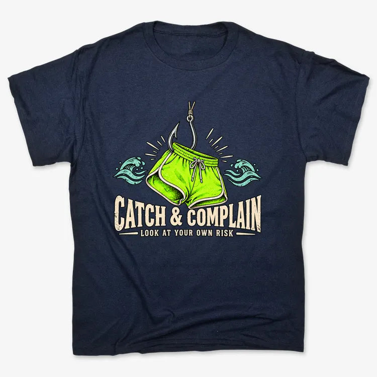 Catch & Complain Look at Your Own Risk-Unisex Heavyweight T-Shirt-Navy Blue