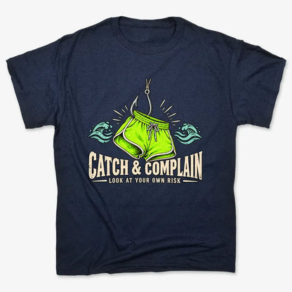 Catch & Complain Look at Your Own Risk-Unisex Heavyweight T-Shirt-Navy Blue