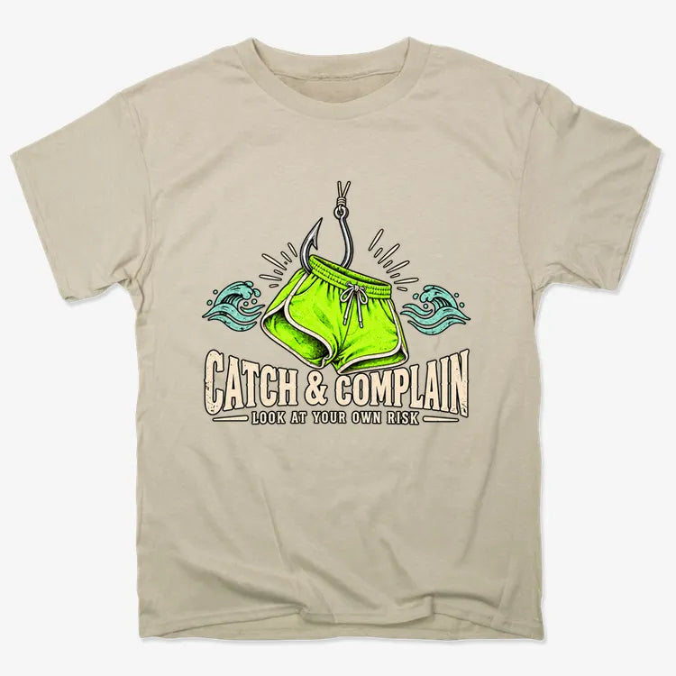 Catch & Complain Look at Your Own Risk-Unisex Heavyweight T-Shirt-Sand