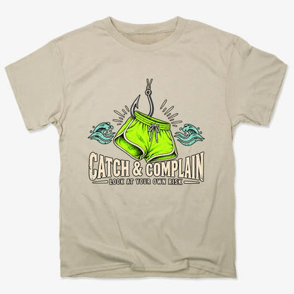 Catch & Complain Look at Your Own Risk-Unisex Heavyweight T-Shirt-Sand