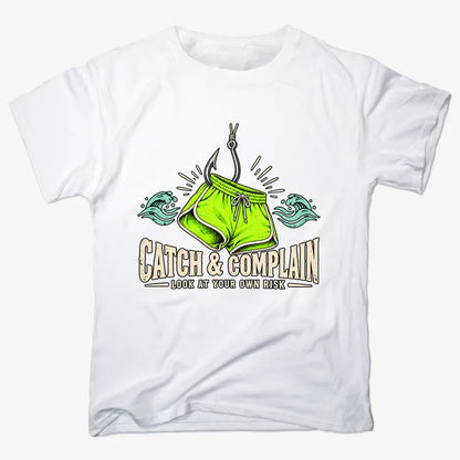 Catch & Complain Look at Your Own Risk-Unisex Heavyweight T-Shirt-White
