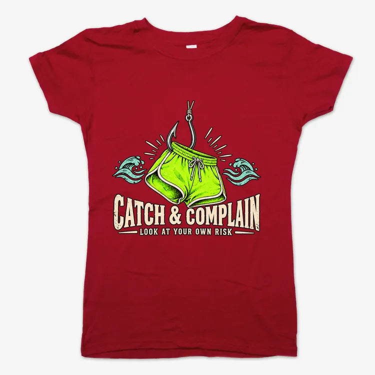 Catch & Complain Look at Your Own Risk-Women's T-Shirt-Deep Red