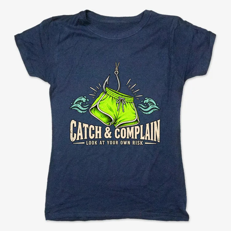 Catch & Complain Look at Your Own Risk-Women's T-Shirt-True Navy