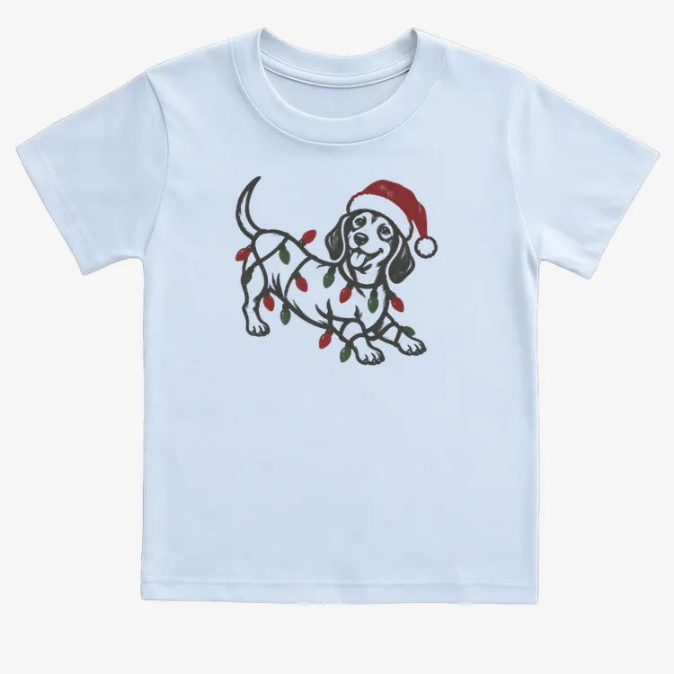 Christmas Dachshund-Kids T-Shirt-Blue