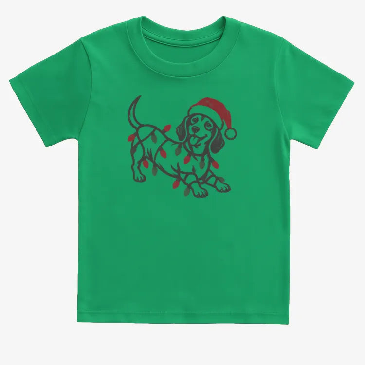 Christmas Dachshund-Kids T-Shirt-Green