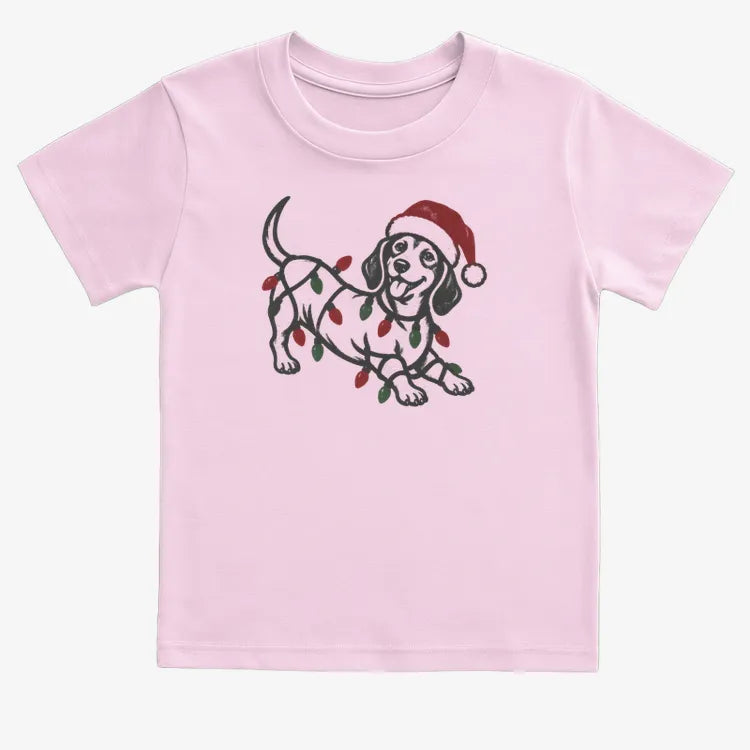 Christmas Dachshund-Kids T-Shirt-Pink