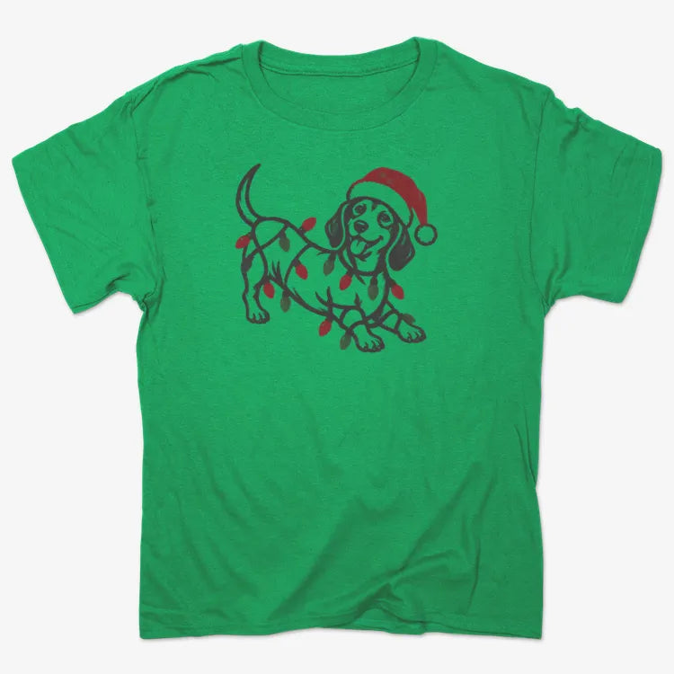 Christmas Dachshund-Unisex Heavyweight T-Shirt-Kelly Green Heather