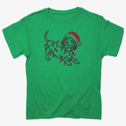 Christmas Dachshund-Unisex Heavyweight T-Shirt-Kelly Green Heather