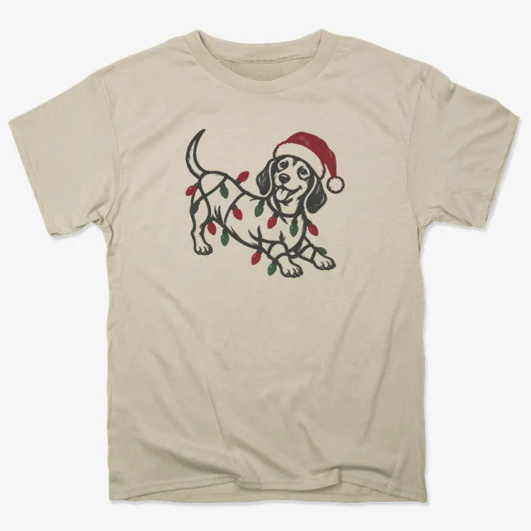 Christmas Dachshund-Unisex Heavyweight T-Shirt-Sand