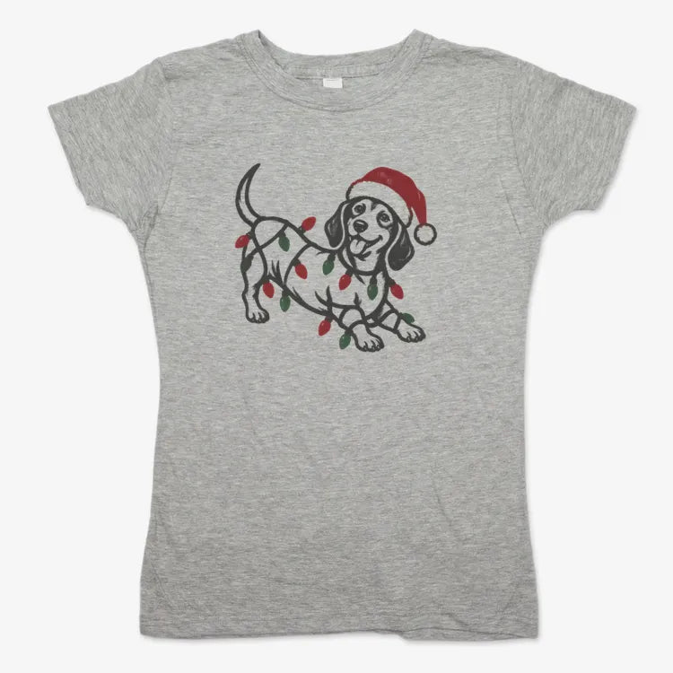 Christmas Dachshund-Women's T-Shirt-Gray Granite