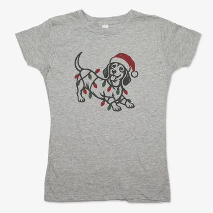 Christmas Dachshund-Women's T-Shirt-Gray Granite