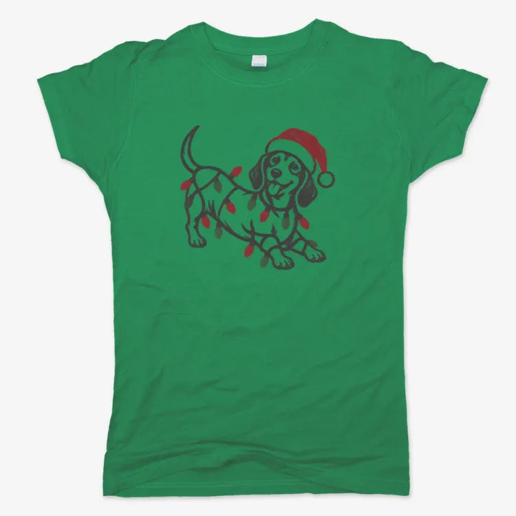 Christmas Dachshund-Women's T-Shirt-Lucky Green