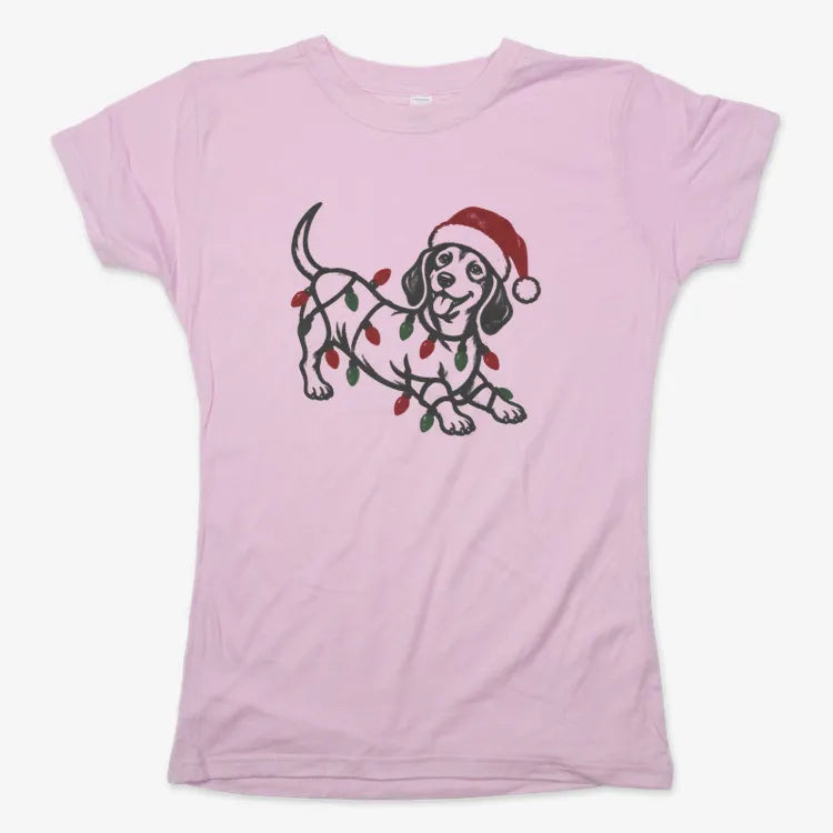 Christmas Dachshund-Women's T-Shirt-Soft Pink