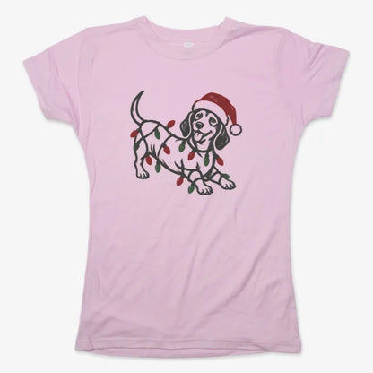 Christmas Dachshund-Women's T-Shirt-Soft Pink