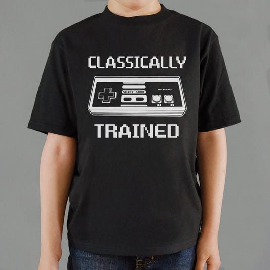 Classically Trained Retro Video Game Controller graphic Kids T-Shirt in Black