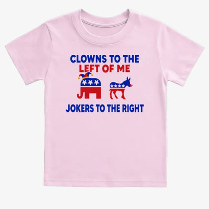 Clowns to the Left of Me Jokers to the Right-Kids T-Shirt-Pink